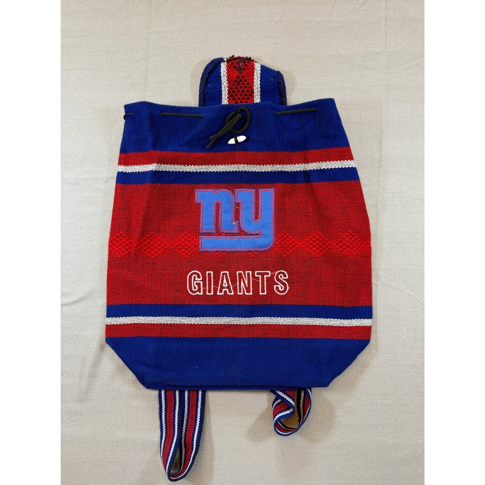 New York Giants NFL Woven Drawstring Backpack Blue Red Striped Fan Gear Bag
